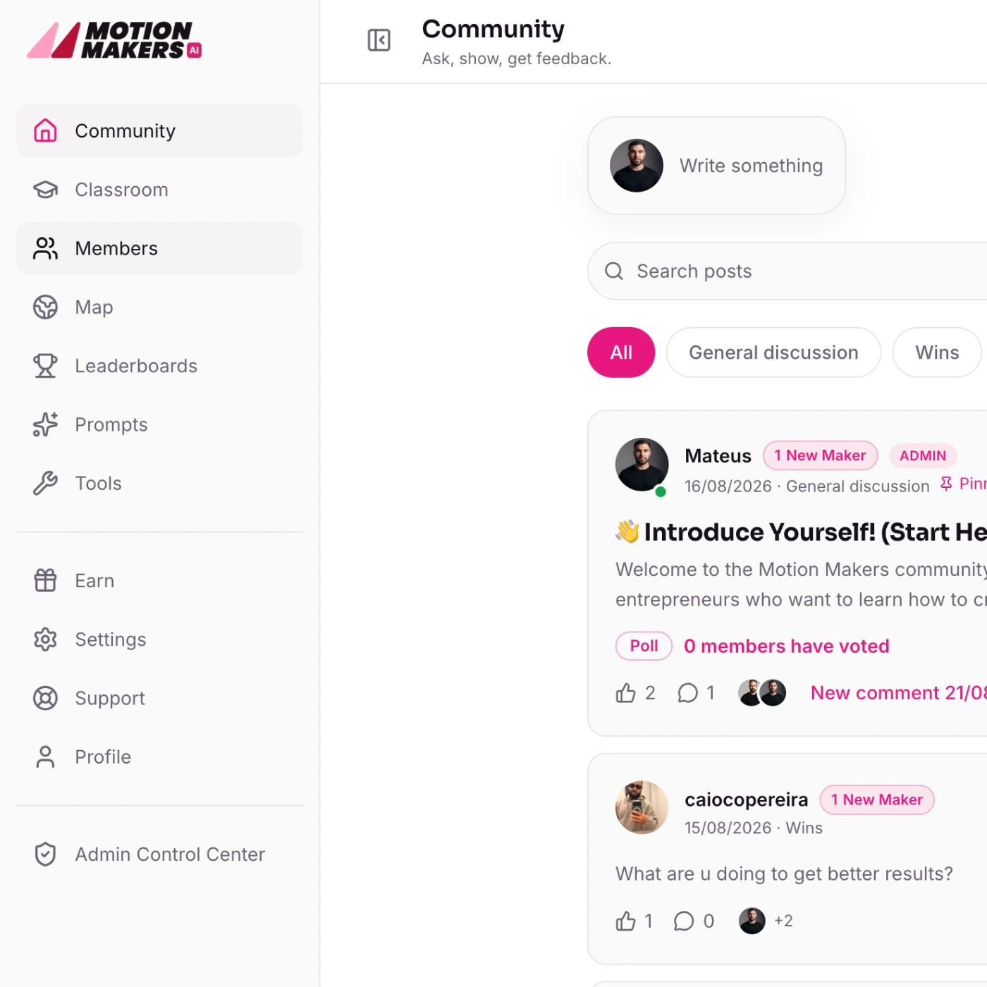 The Motion Makers AI private community interface